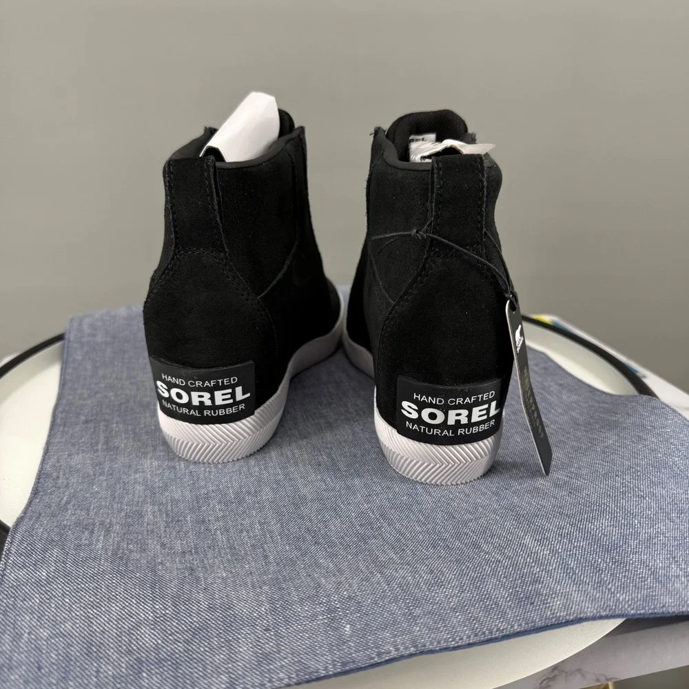 Sorel Out N About Pull-On Wedge Sneaker Women 7 Black Waterproof Suede Bootie